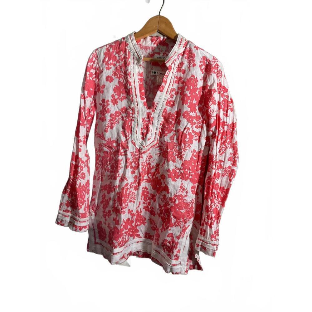 Malvin I Love Linen Women's Long Sleeve Floral Linen Tunic Top M